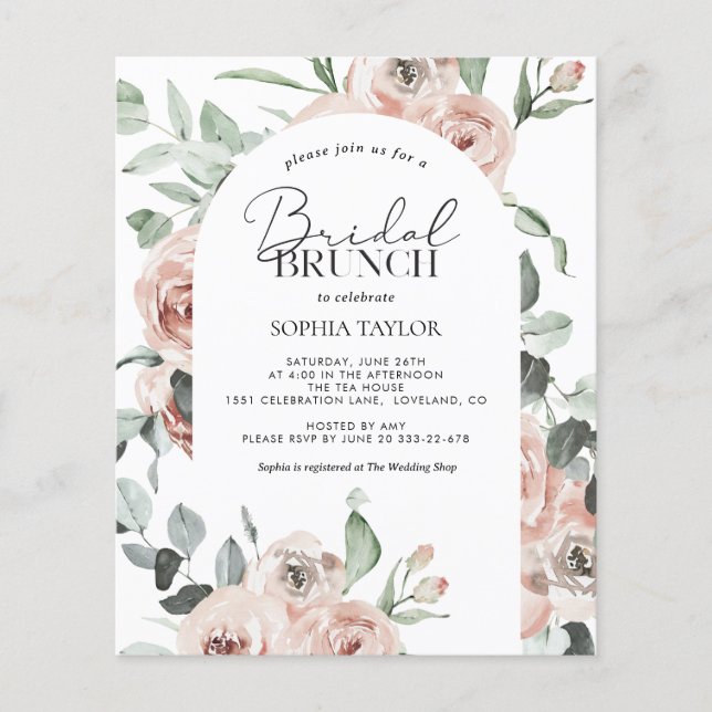 Budget Bridal Brunch Dusty Pink Einladung (Vorderseite)