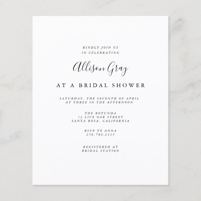 Budget Bridal Dusche Einladung Flyer (Vorne)