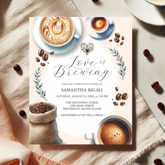 Budget Bridal Dusche Einladung Liebe Braut Flyer (Bridal shower invitations budget coffee theme by Do Tell A Belle)
