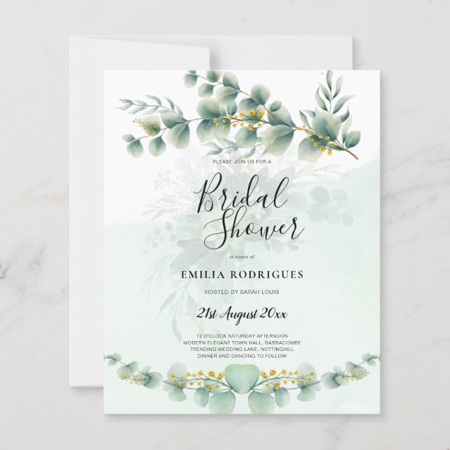 Budget Bridal Dusche Einladungen Grüne Blätter (Vorderseite)