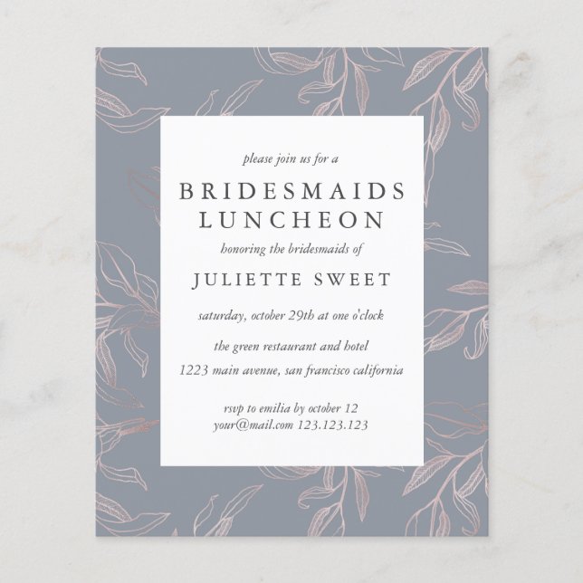 BUDGET Bridesmaids Luncheon Gray Rose Gold Blätter (Vorderseite)