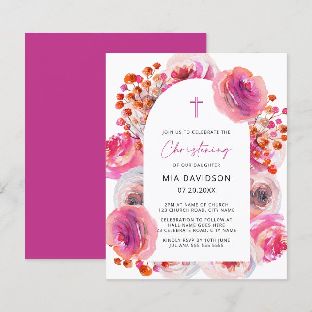 Budget Bright Watercolor Floral Arch Christening (Vorne/Hinten)