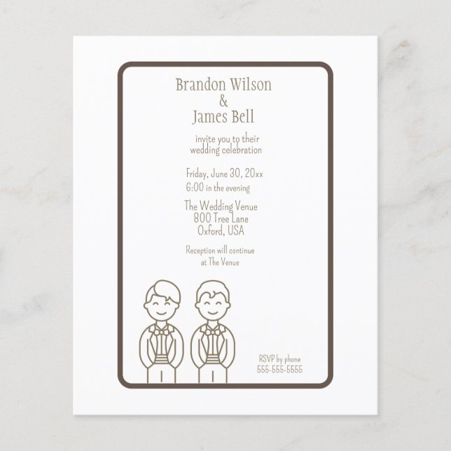 BUDGET Brown Gay Couple Wedding Einladung Flyer (Vorne)