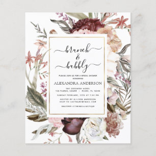 Budget Brunch & Bubbly Boho Burgundy Brautparty Flyer