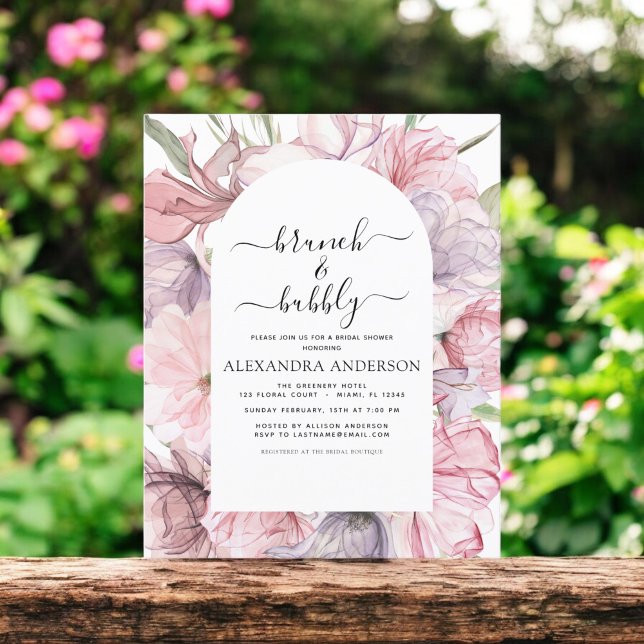 Budget Brunch & Bubbly Boho Lila Brautparty Flyer (Von Creator hochgeladen)