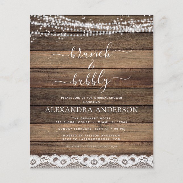 Budget Brunch & Bubbly Rustikales Bauernhaus Flyer (Vorne)