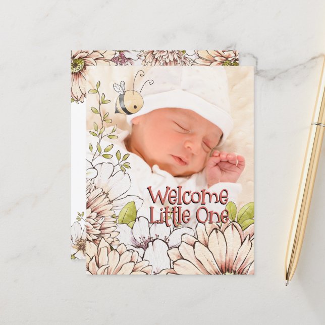 Budget Bumblebee Baby Foto Geburtsankündigung (Vorderseite/Rückseite Beispiel)