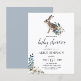 Budget Bunny Boho Dusty Blue Blume Baby Dusche Einladungspostkarte