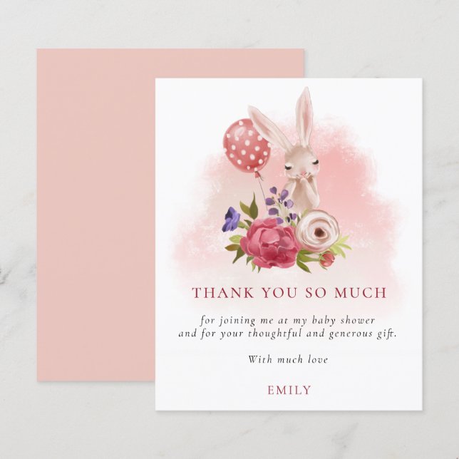 Budget Bunny Florals Pink Baby Dusche Danke (Vorne/Hinten)