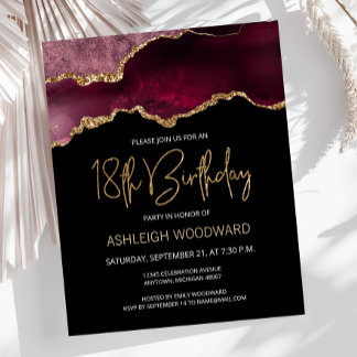Budget Burgund Agate 18. Geburtstag Einladung