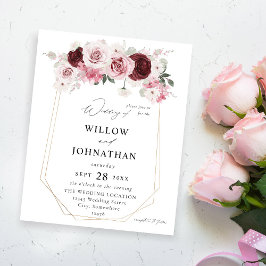 Budget Burgund & Blush Pink 6 Ele Floral Wedding Flyer