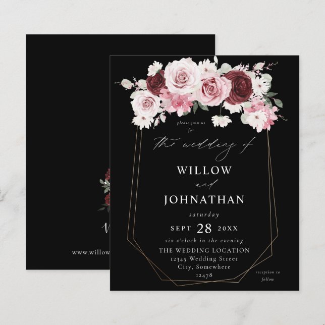 Budget Burgund & Blush Pink 6Ele Floral Wedding B (Vorne/Hinten)