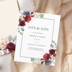 Budget Burgund Florale Grünzeug Save-the-Date-Kart Flyer