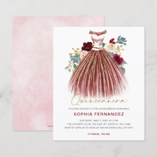 Budget Burgund Gold Glitzer Kleid Quinceañera