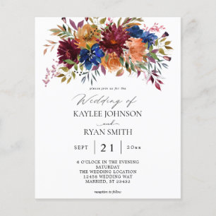 Budget Burgund & Marine Orange Herbst-Blumenhochze Flyer