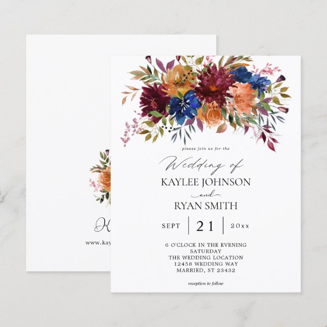 Budget Burgund, Navy, Orange Fall Floral Wedding (Vorne/Hinten)