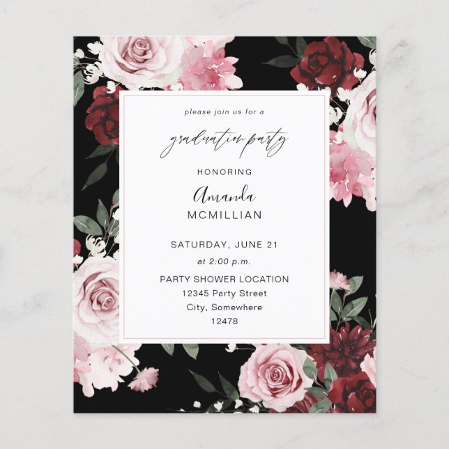 Budget Burgund & Pink 6 Blumenstudiengang Partei B Flyer (Vorne)