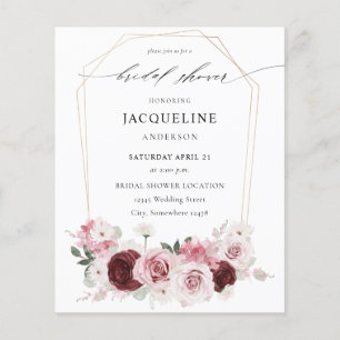 Budget Burgund & Pink Ele Floral Brautparty 2 Flyer