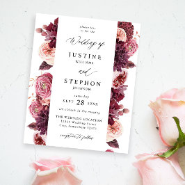 Budget Burgund & Pink Floral 8B Hochzeit Flyer