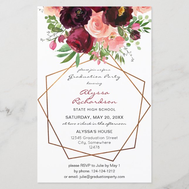 Budget Burgund & Pink Floral Fr Grad Party Foto (Vorderseite)