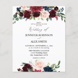 Budget Burgund, Rosa, und Navy Floral Wedding 2 Fl Flyer