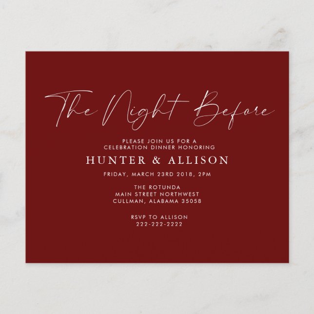 Budget Burgund The Night Before | Einladung  Flyer (Vorne)
