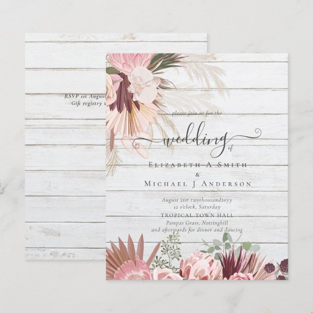 BUDGET Burgund Wein Pampas Grass Tropische Hochzei (Vorne/Hinten)