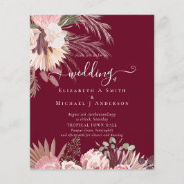 BUDGET Burgund Wein Pampas Grass Tropische Hochzei Flyer