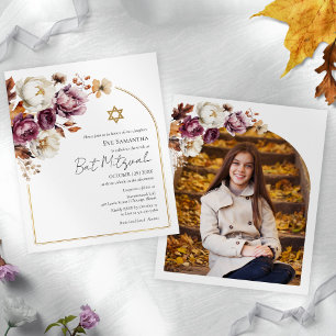 Budget Burgunder Herbst Bat Mitzvah Foto Einladung