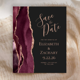 Budget Burgundy Agate Rose Gold Save the Date