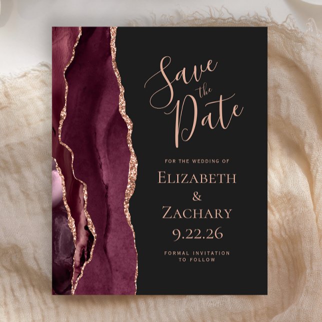 Budget Burgundy Agate Rose Gold Save the Date (Von Creator hochgeladen)
