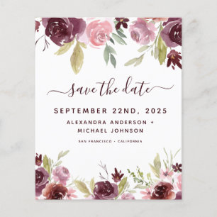 Budget Burgundy Blume Save the Date floral Flyer