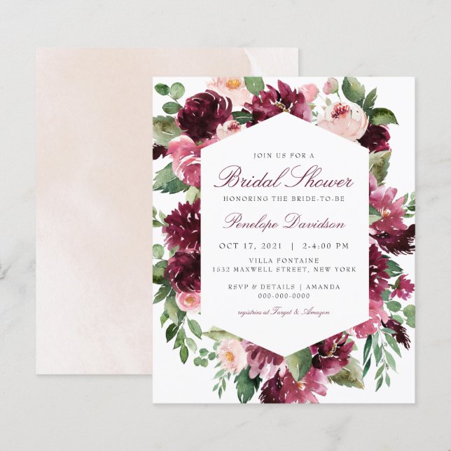 Budget Burgundy Blush Bloral Brautparty laden (Vorne/Hinten)