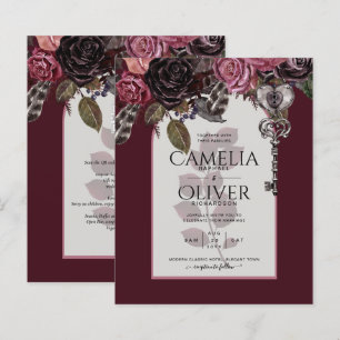 Budget Burgundy Blush Bloral Wedding Einladung SAT