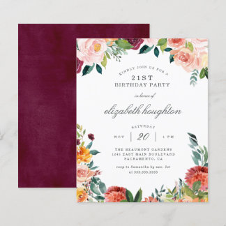 Budget Burgundy Blush Pink Floral Geburtstagsparte