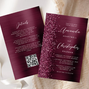 Budget Burgundy Brushed Metal QR Code Hochzeit