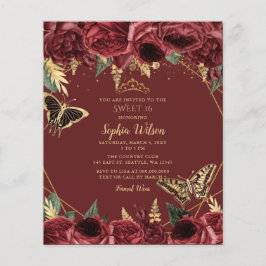 Budget Burgundy Butterfly Sweet 16 Einladung