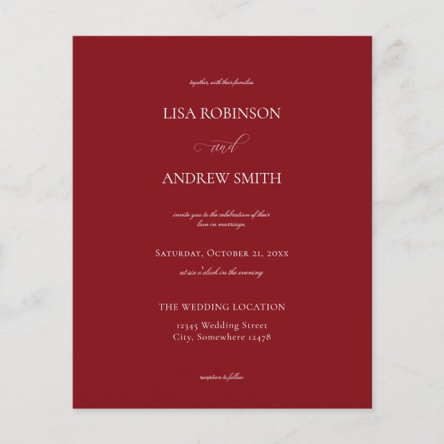 Budget Burgundy Calligraphy Wedding Flyer (Vorne)