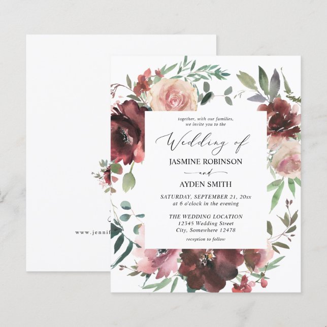 Budget Burgundy Dusty Pink Floral 5 Hochzeit (Vorne/Hinten)