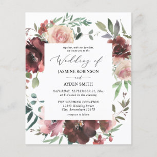 Budget Burgundy & Dusty Pink Floral 5 Hochzeit Flyer