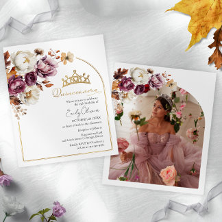 Budget Burgundy Fall Quinceanera Foto Einladungen