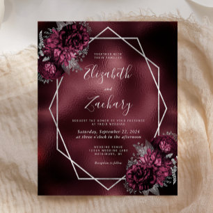 Budget Burgundy Faux Foil Silver Floral Wedding
