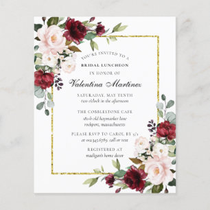 Budget Burgundy Floral Bridal Luncheon Einladung