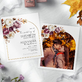 Budget Burgundy Floral | Einladung von Foto Hochze