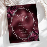 Budget Burgundy Floral Silver Geo Save the Date