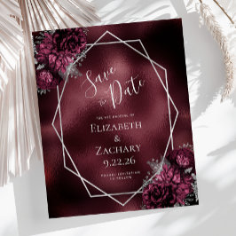 Budget Burgundy Floral Silver Geo Save the Date