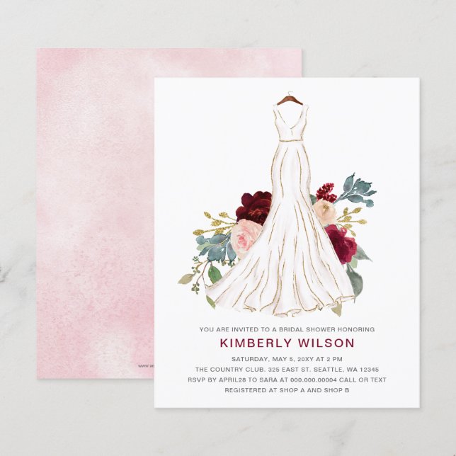 Budget Burgundy Floral Wedding Dress Brautparty (Vorne/Hinten)