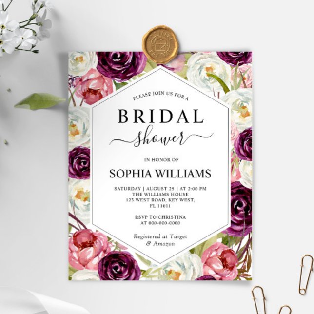 Budget Burgundy Frame Bridal Dusche Einladung (Von Creator hochgeladen)