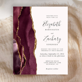 Budget Burgundy Gold Agate Blush Hochzeit Einladun