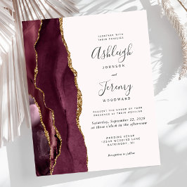 Budget Burgundy Gold Agate Blush Hochzeit Einladun